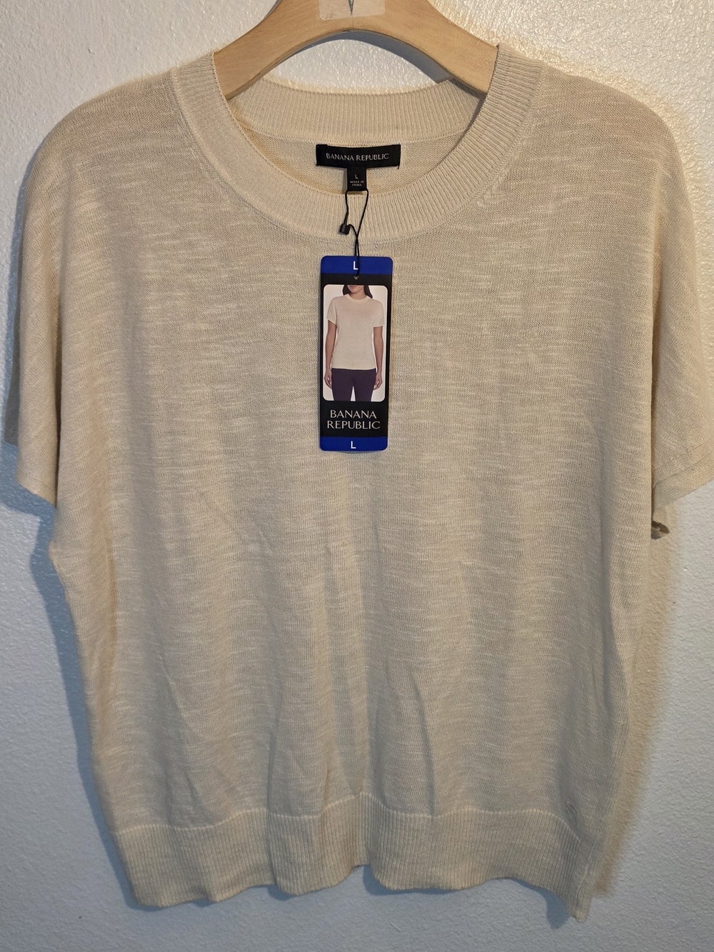 Banana Republic Women's Linen Blend Short Sleeve Knitted Top Ivory Large (303B9